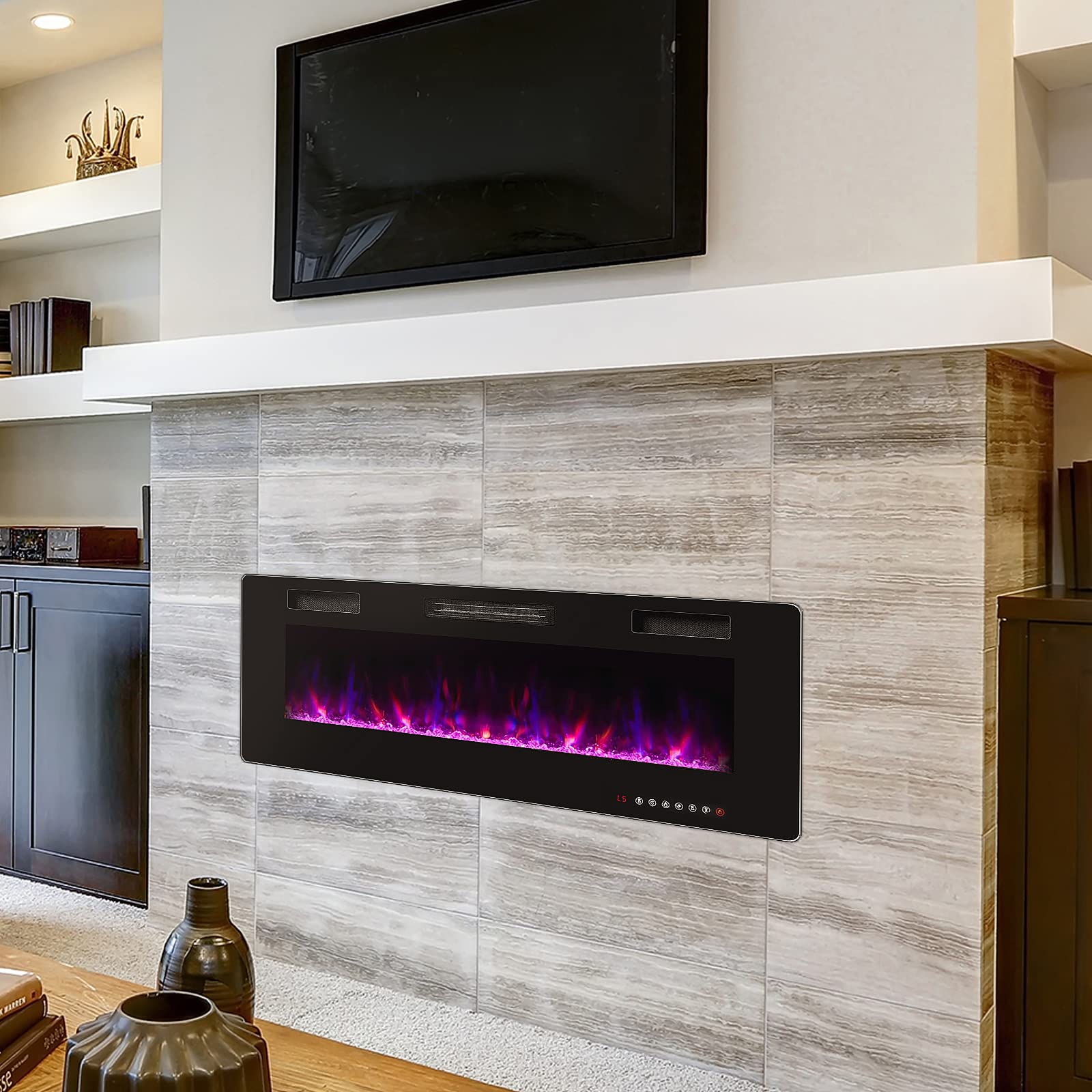 18 Inch Electric Fireplace Wall Mounted with Adjustable Thermostat and Remote Control