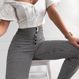 China Autumn Plaid High Waist Ladies Casual Pants wholesale