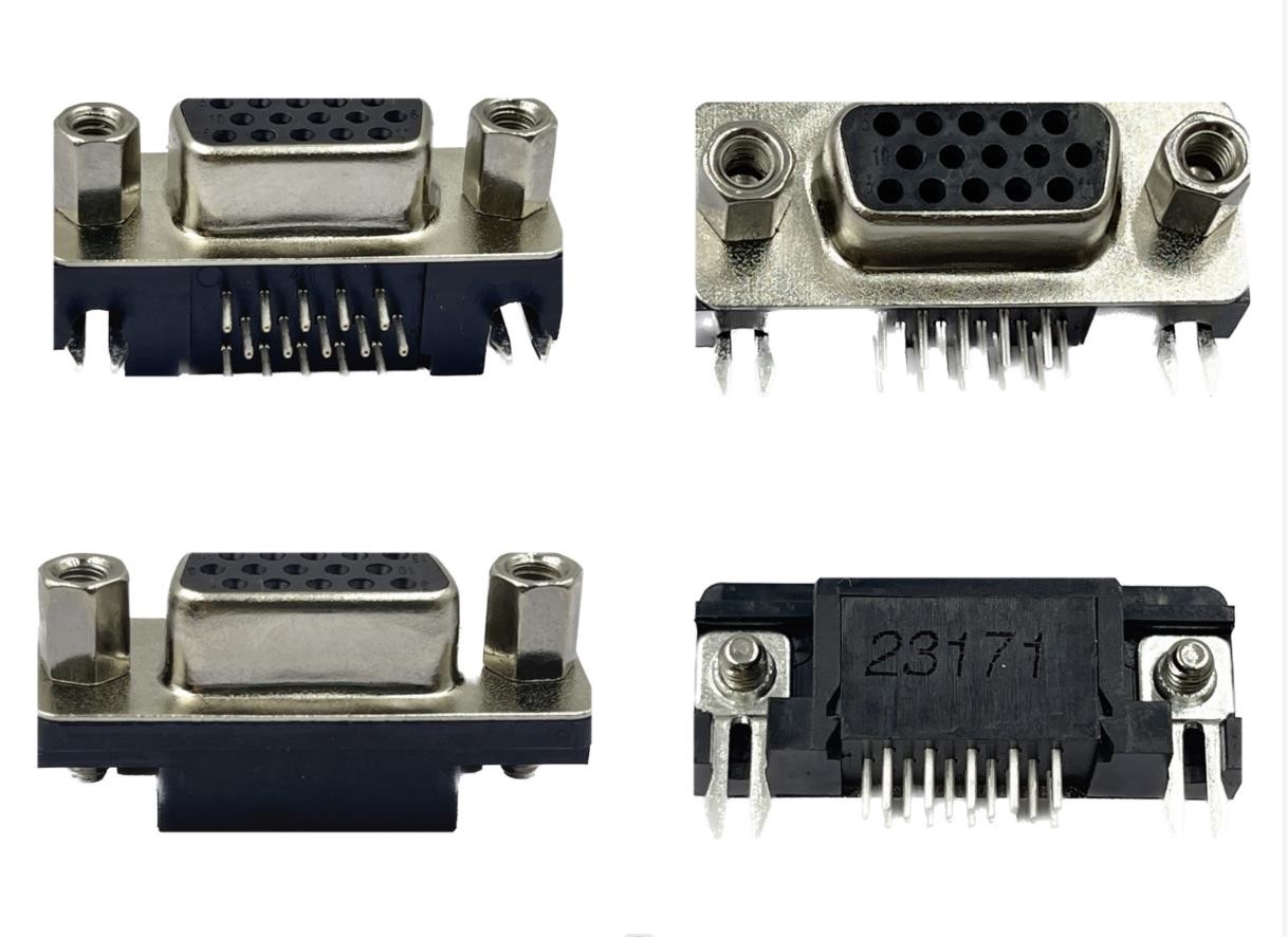 VGA HD15 Female D-SUB Connectors Slim 3 Rows For PCB 90 Degree 1.0AMP