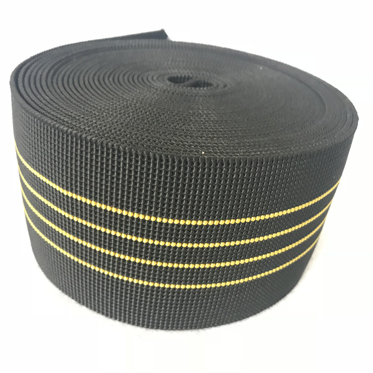 Yellow Lines Upholstery Seat Webbing , 90g/M Elastic Furniture Straps
