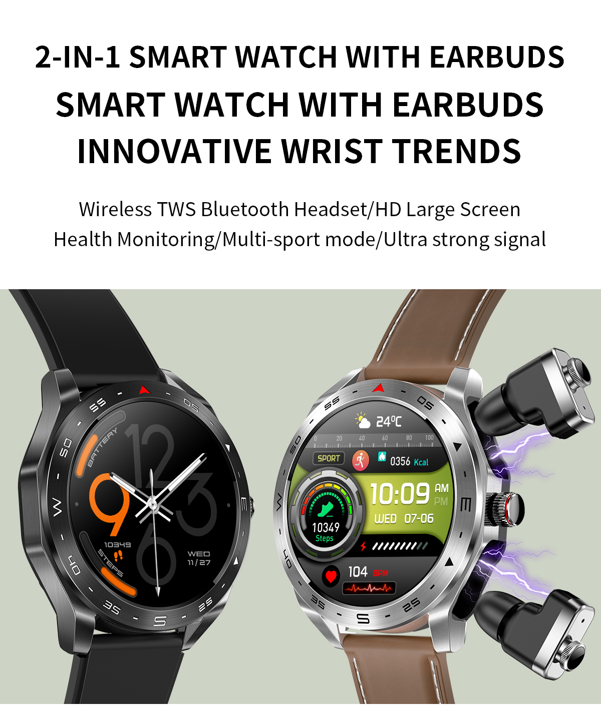 IPS Screen TWS Smart Watch Wireless Earbuds And Calories Tracker Smartwatch 2 In 1 Earphone