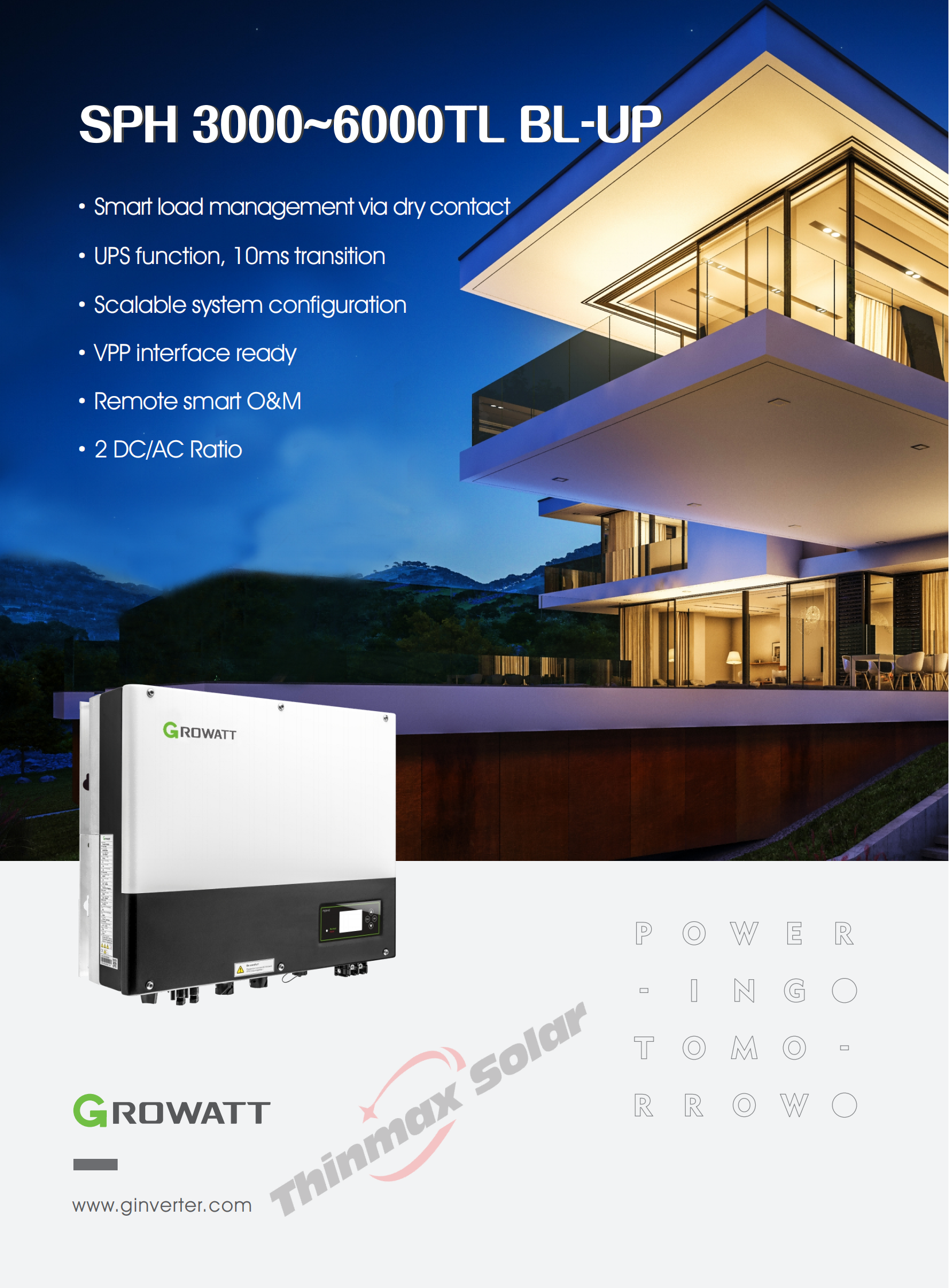 Hybrid Growatt SPH 3000-6000TL BL-UP 5KW Solar Inverter Single Phase Hybrid Inverter