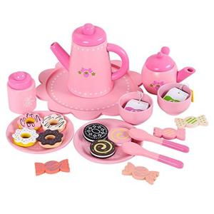 China ABS Wooden Tea Party Set with Cupcake Stand Play Food Kitchen Accessories for Toddlers wholesale