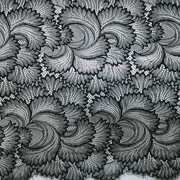 150cm * 300cm 2017 New Fashion Eyelash Lace Fabric Like Maple Leaf in Black color