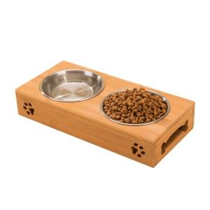 China Eco Friendly Bamboo Raised Dog Bowl Feeder Rectangle For Cats wholesale