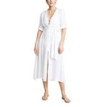Fashion Ladies Short Sleeve Crepe Viscose V Neck Shirt Cover up MIDI Dress for