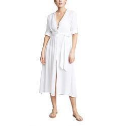 China Fashion Ladies Short Sleeve Crepe Viscose V Neck Shirt Cover up MIDI Dress for Women wholesale
