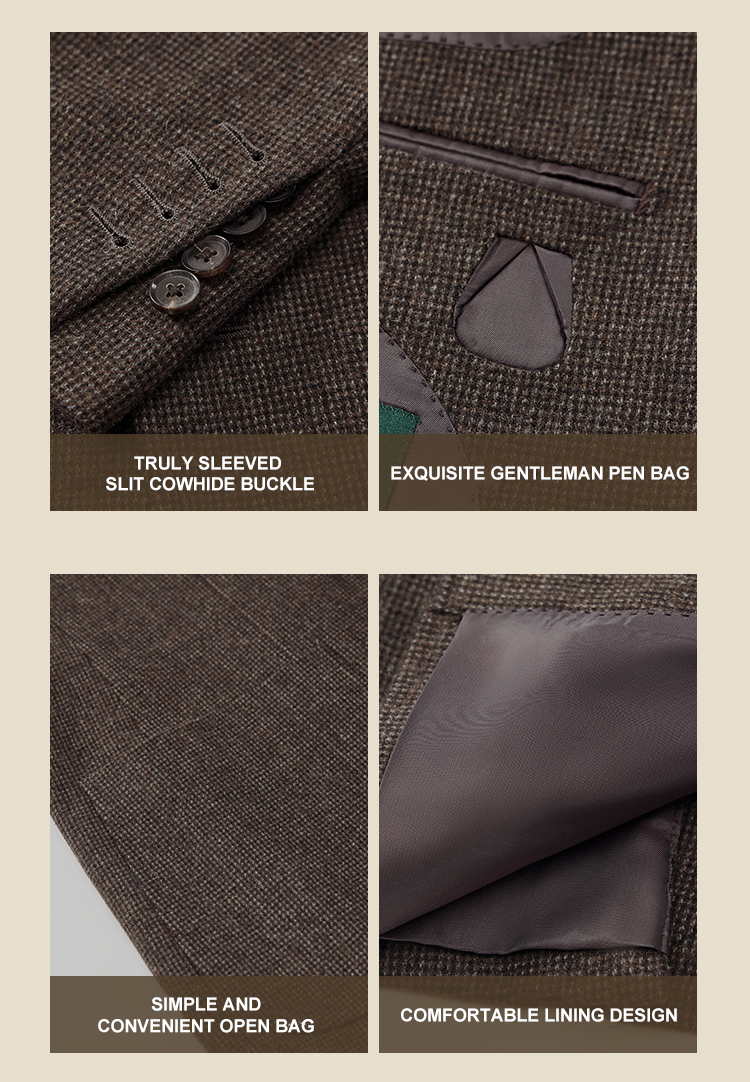 Men's Slim-Fitting Business Casual Suit Wool/Silk Top Jacket and Formal Two-Piece Set