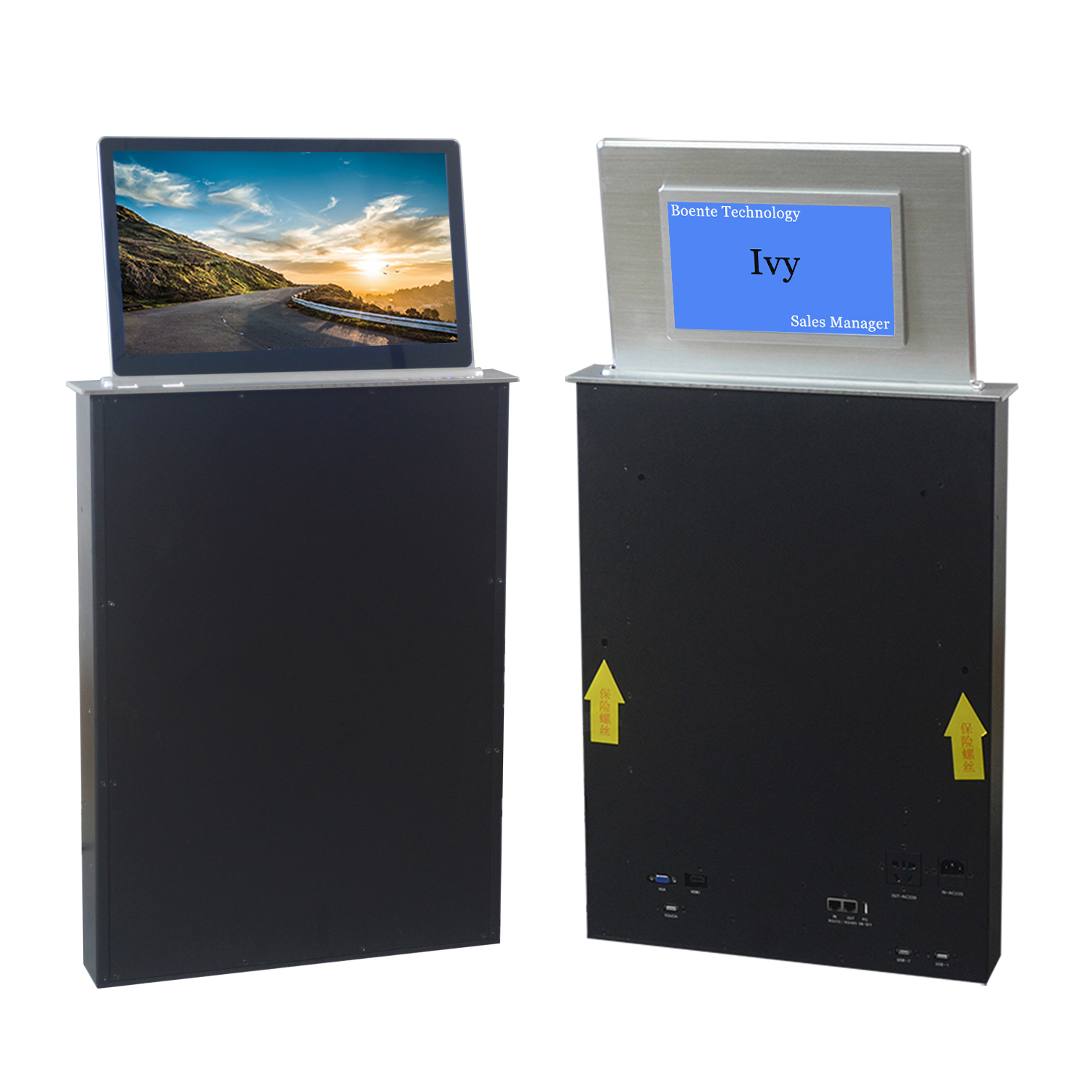New design conference system lcd monitor lift mechanism with backside name screen