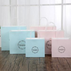 China Light Blue / Pink Personalized Paper Gift Bags 150gsm White Kraft Paper Material wholesale