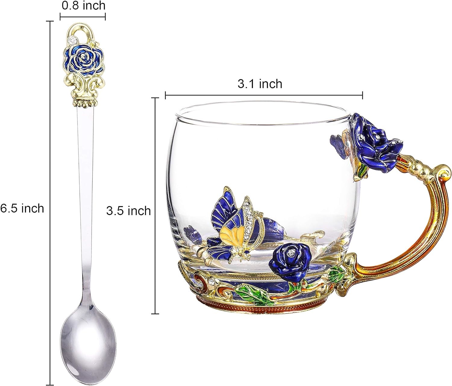 4 Sets Flower Tea Cups Vintage Glass Coffee Mugs With Spoon