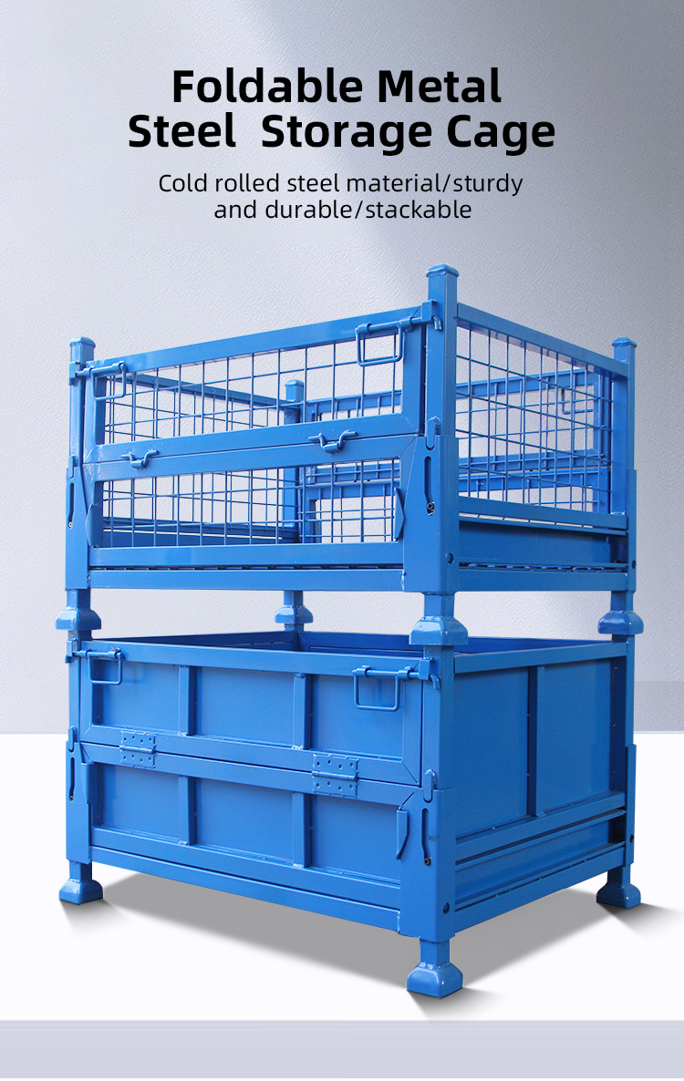 Heavy Duty Collapsible Steel Storage Cage Stackable Foldable Wire Mesh Storage Cage
