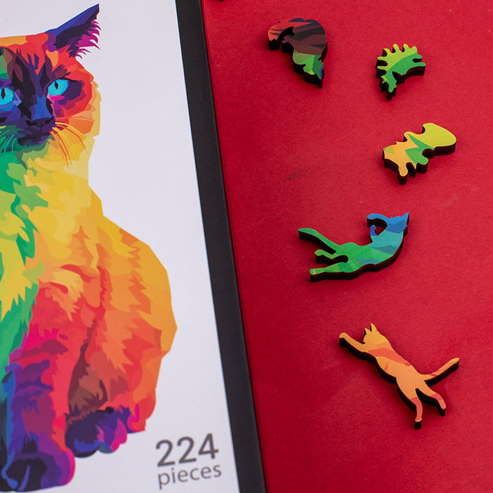 Rainbow Cat Discomforts Cat Alien Unisex Wooden Puzzle for Adults Perfect Birthday Gift