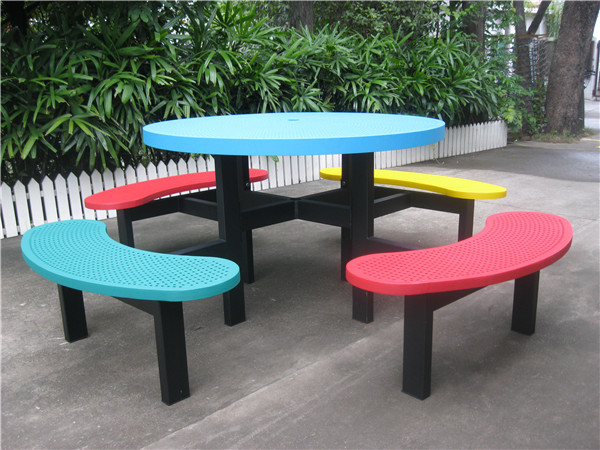 Mild Steel Metal Outdoor Table Benches With Flanged Surface Mounted Type OEM