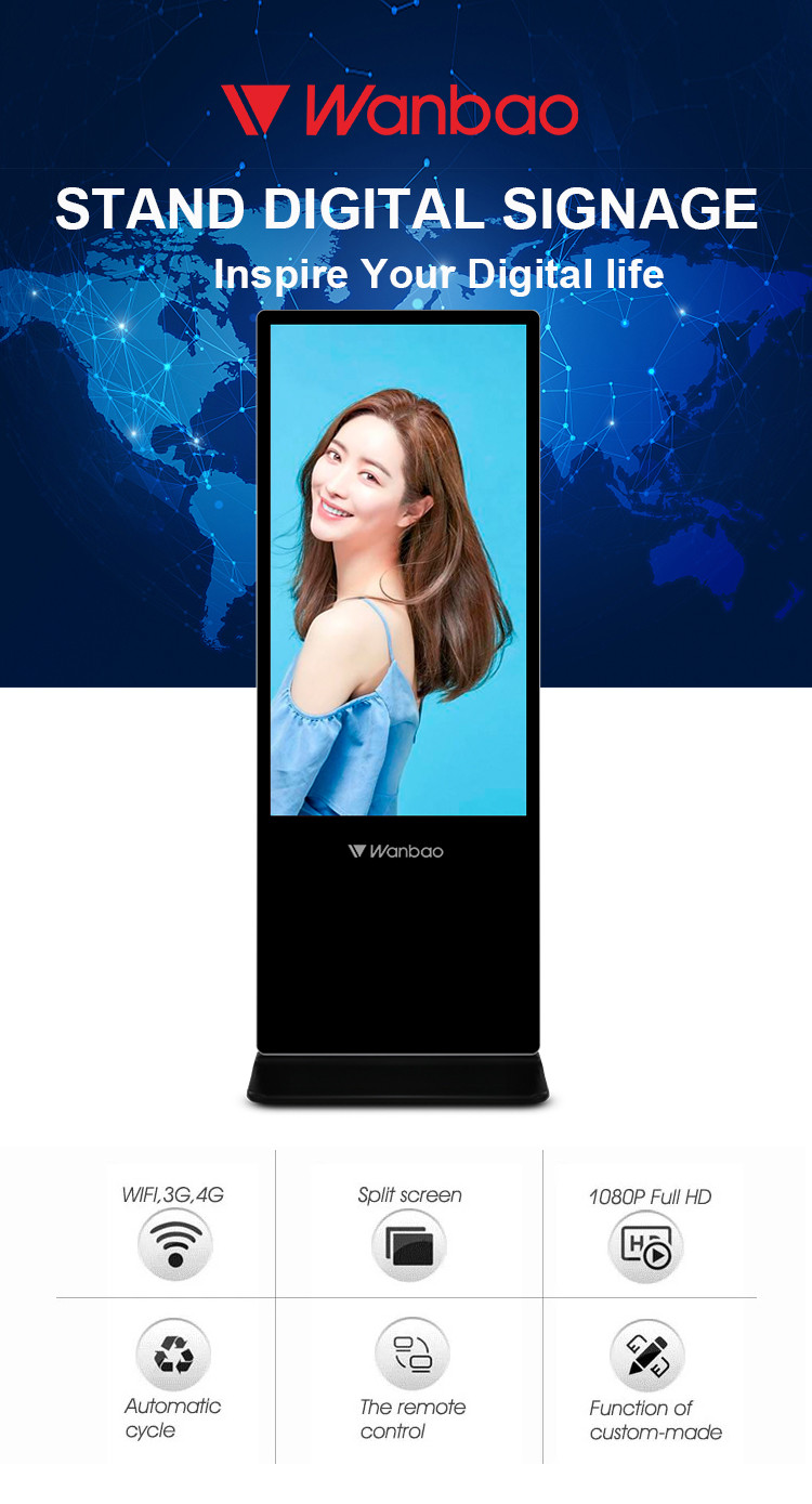 55 Inch Floor Stand Android Touch Screen Displays Advertising Players Ultra Thin Lcd Digital Signage