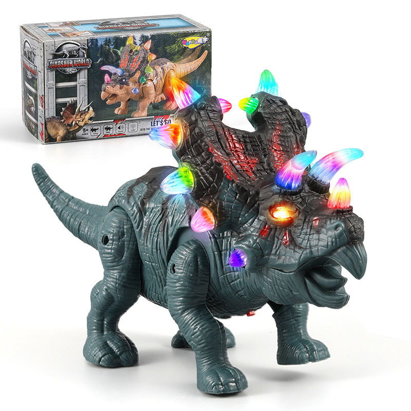 Finished Goods PVC Children's Toy Electric Dinosaur Triceratops with Sound and Light