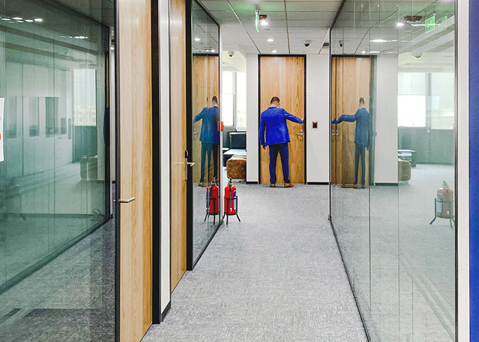 Glass office Partition Walls with Framed Glazed wall sound acoustic double layer profile