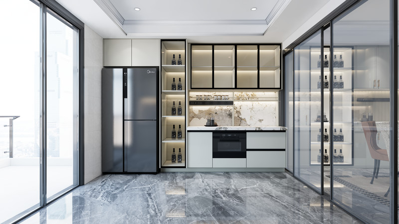 Fadior Dual-Line Design Soft Beige Stainless Steel Kitchen Cabinets