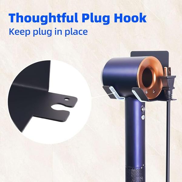 Upgrade Stainless Blow Dryer Holder Fabric Type Hair Dryer Hook Wall Mounted Organizer