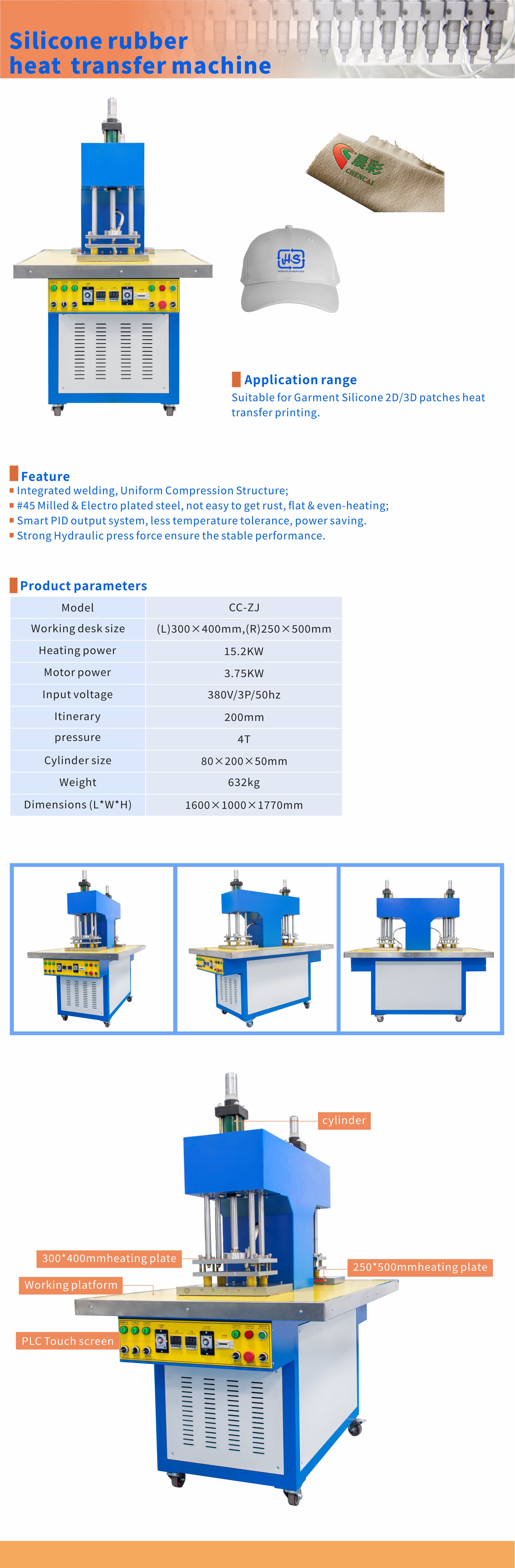 Garment Heat Transfer Machine 15.2KW 4T Pressure Heat Press Machine For Shirts