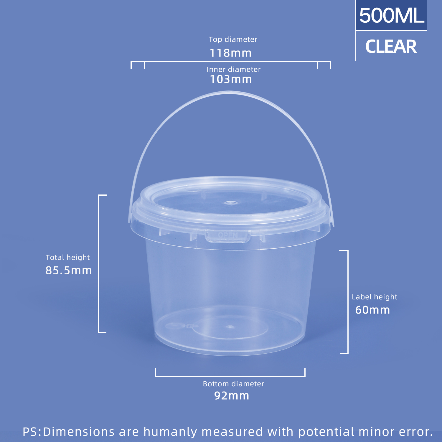 Capacity Customized 500ml Transparent White PP Plastic Container for Chocolate Spread