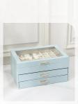 Metal Leatherette Light Blue Jewelry Cases Durable Jewelry Box With Window