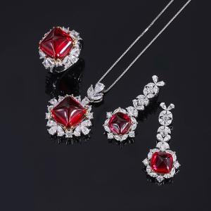 China Weddig Engagement Jewelry Set Created Ruby Pendant Necklace Ring Earrings wholesale