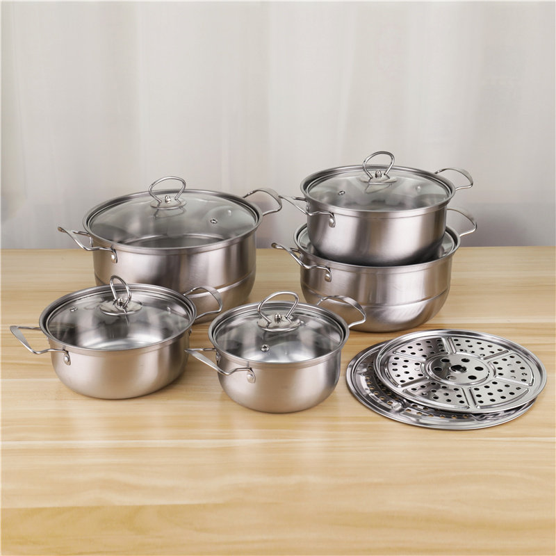 Modern Desktop Stainless Steel Cookware Set 12pcs Food Soup Pot