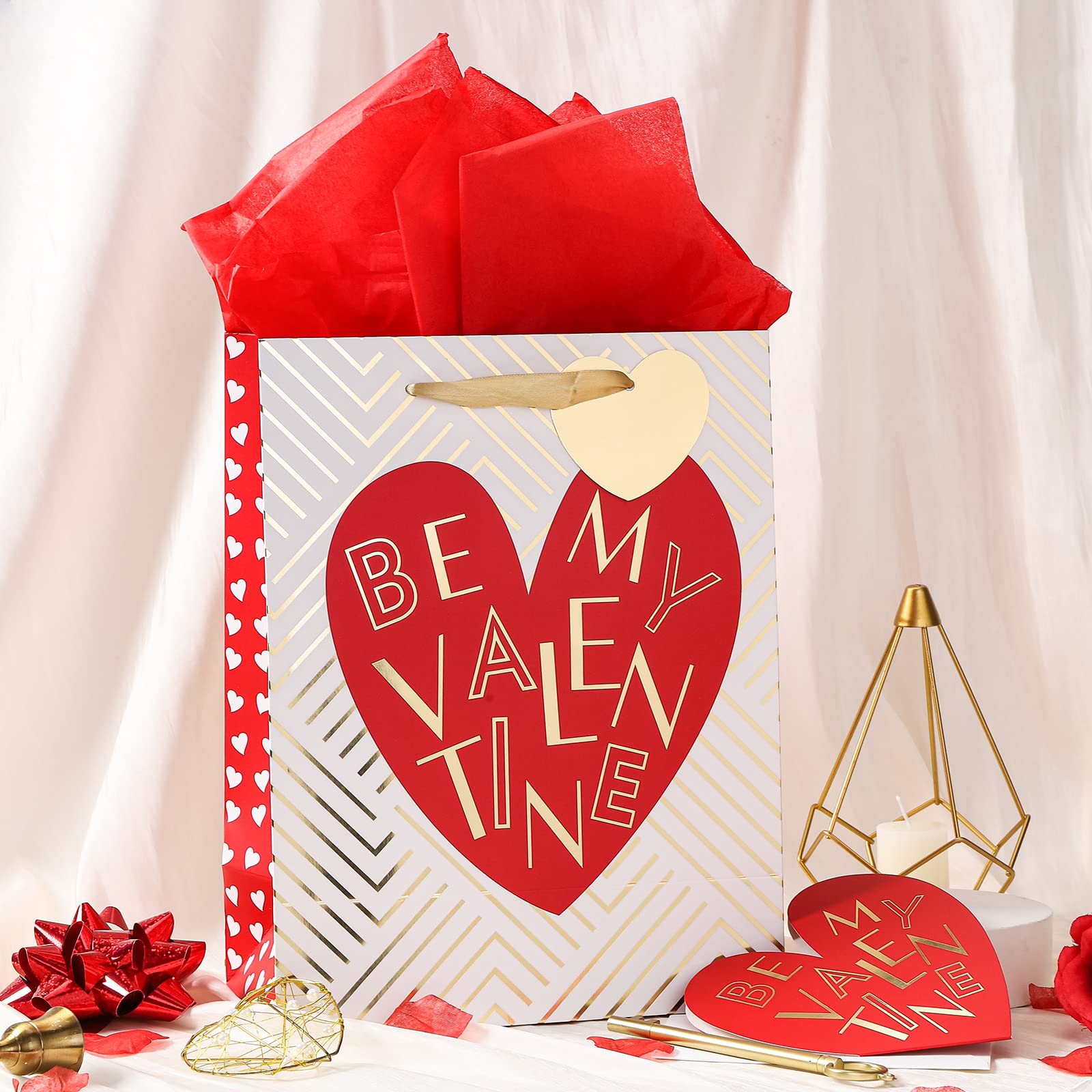 Valentine's Day Bouquet Hand Length Handle Red Shopping Paper Bags from 2024 Festival