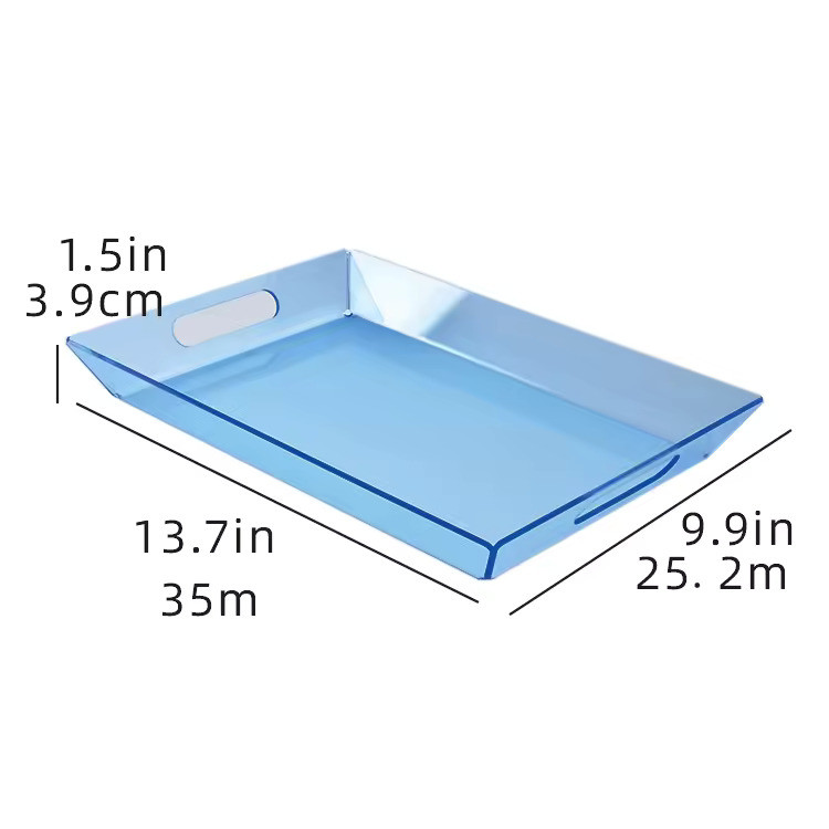 Custom Blue Acrylic Serving Tray Lucite Fruit Tray Modern Style Polished Rectangular