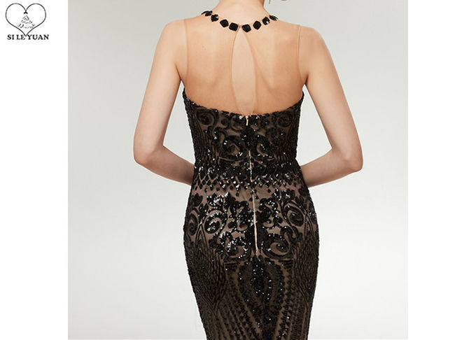 Black Gold Mermaid Style Prom Dress Heart Shaped Bust Special Sequin Pattern