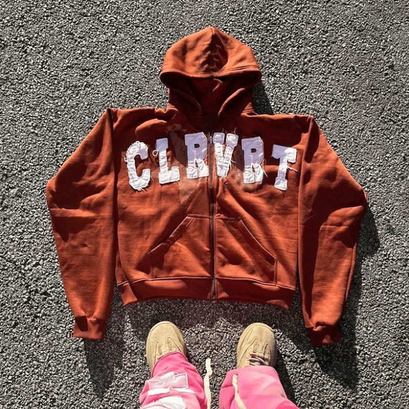 Custom Applique Embroidery Logo Distressed Unisex Hoodies Heavyweight Oversized Pullover Sun Faded Zip up Acid Wash Hoodie