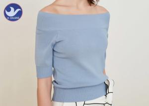 China Summer Half Sleeves Cable Knit Jumper Womens Boat Neck Lady Knitwear Anti - Shrink wholesale