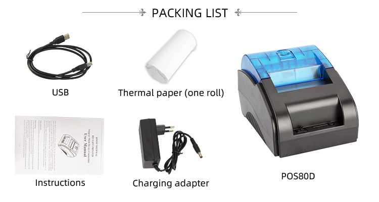 Stock High Speed Pos 80mm Desktop Receipt Printer Standard DC 9v-2a Adapter for Market