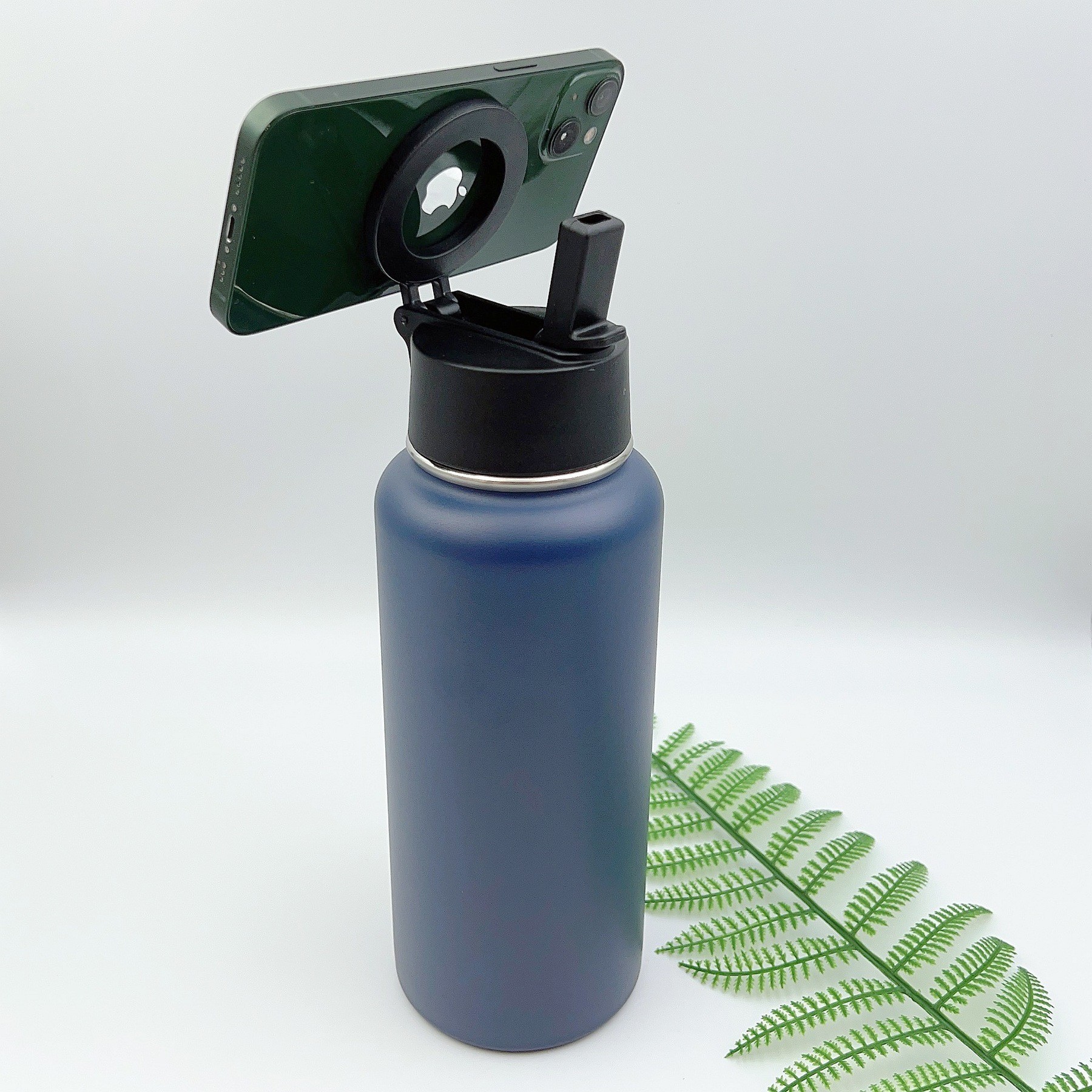 32oz Space Cup With Mobile Phone Magnetic Suction Cover, Stainless Steel Vacuum Wide Mouth Insulated Cup, Large Capacity