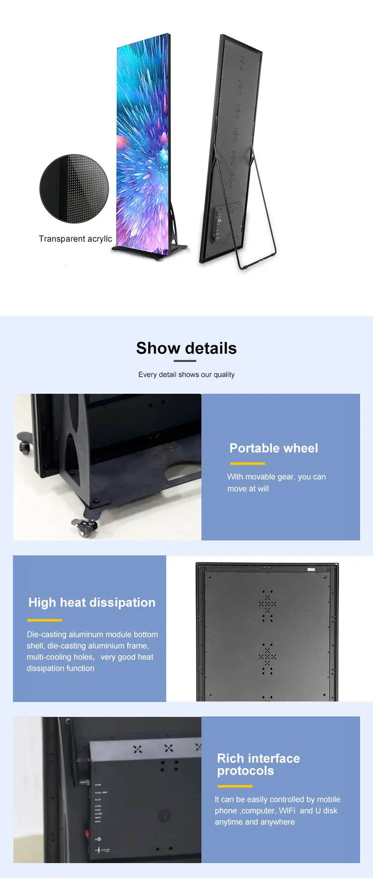 Floor Standing IP40 Mirror LED Screen P2.5 HD Video Advertising Poster Display