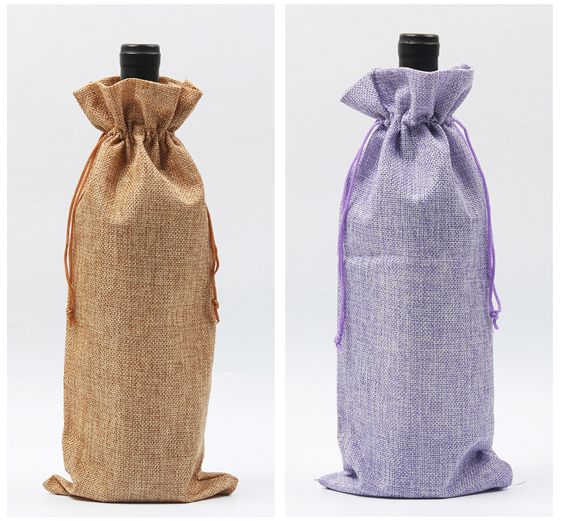 Cotton Pure Color Blank Drawstring Portable Wine Bottle Sleeve