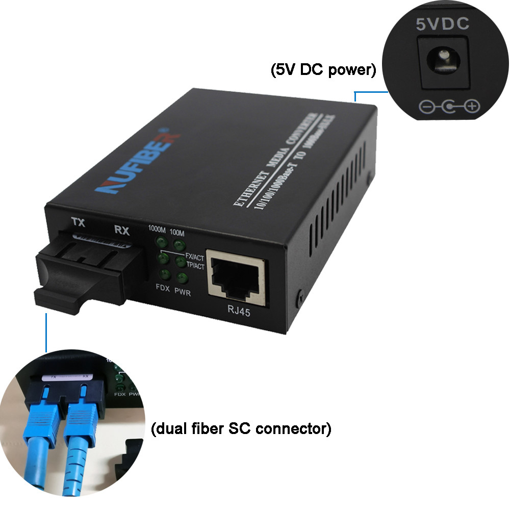 10/100/1000M Fiber Optical Media Converter Dual Fiber MM 850nm 550m SC (P/N:NF-C2200SX)