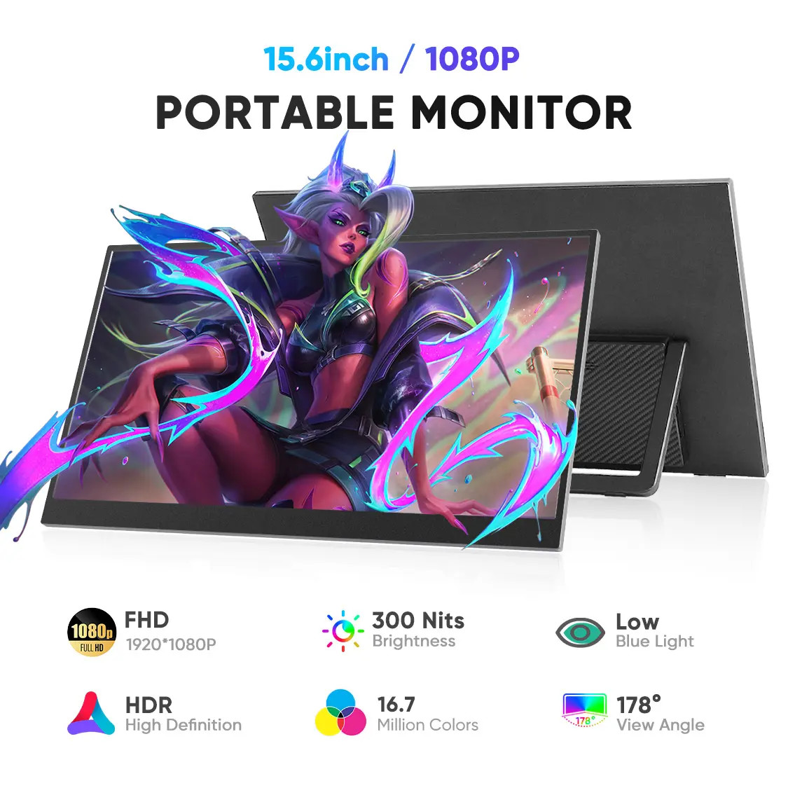 15.6Inch Portable Laptop External Screen Monitor IPS Panel 262K 60Hz
