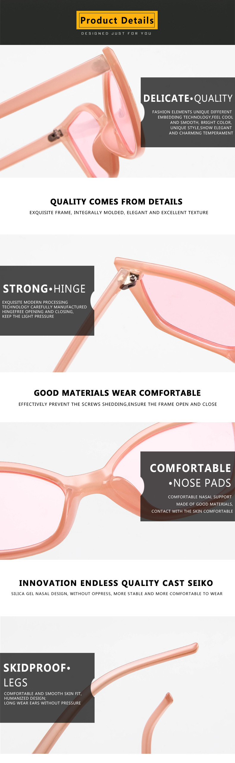 Women'S Triangle Shape BSCI Small Frame Cat Eye Sunglasses 147MM
