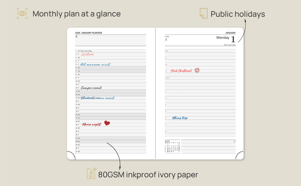 Hardcover Academic Planner with Pen Holder And Holiday List A5 Size Daily Planner