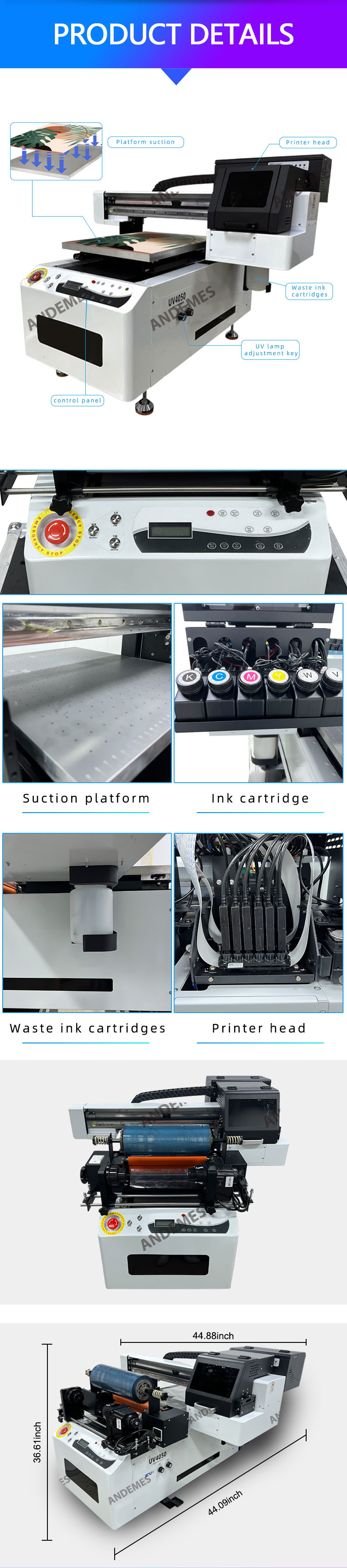UV Printing Machines4050 Flatbed Printer 3 in 1 Digital Inkjet with 3 I3200 Heads