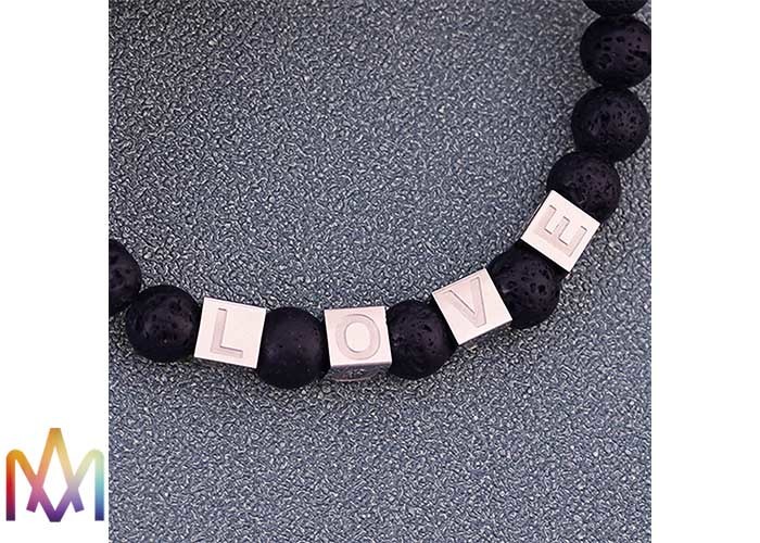 22g Etching Words Available Volcanic Stone Bead Bangle