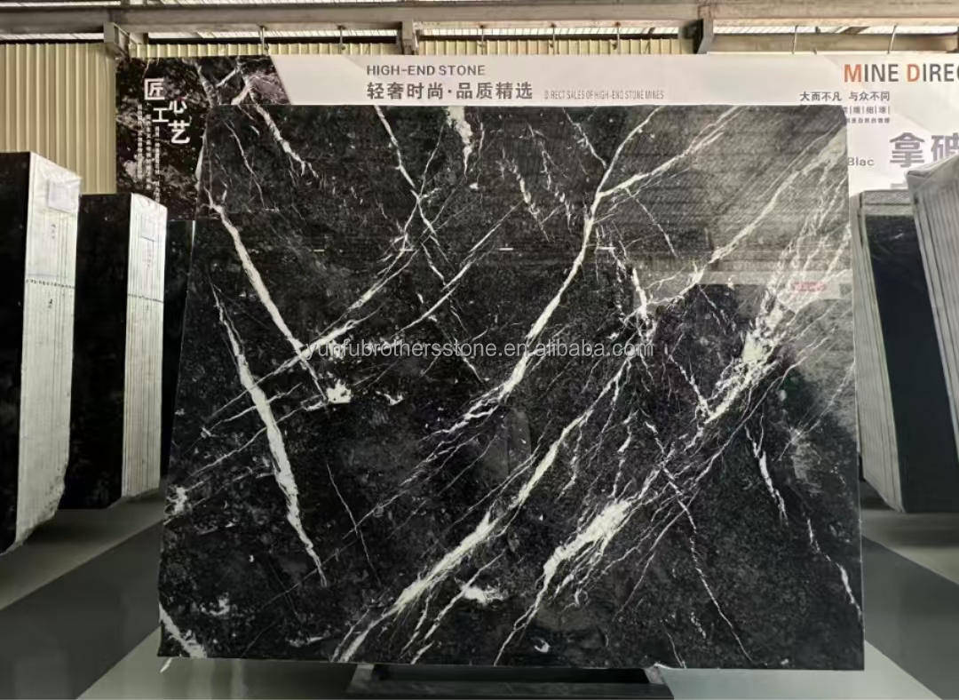 Hotel Surface Finishing Polished Italian Fendy Black Marble with White Veins Tile