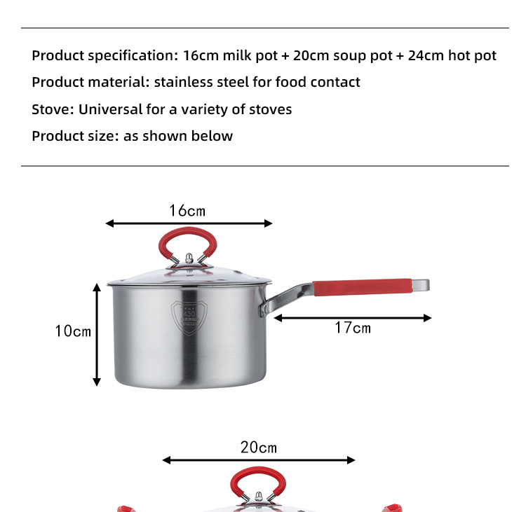 New Arrival Kitchen Cooking Pot Set Stainless Steel Soup Pot Set Cooking Cookware Set