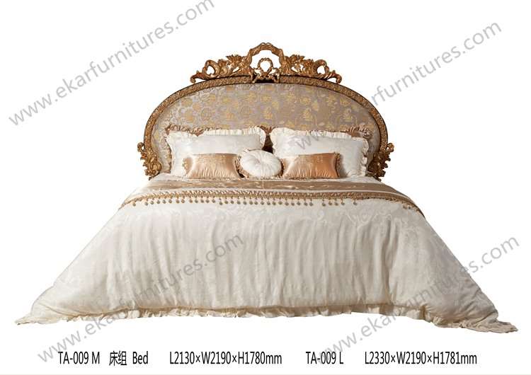 2015 New Design Dubai Furniture Classic Gold Hand Carved King Bed FB-168