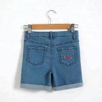 Flower Embroidery Girls Denim Shorts Knee Length With Adjustable Size Waist