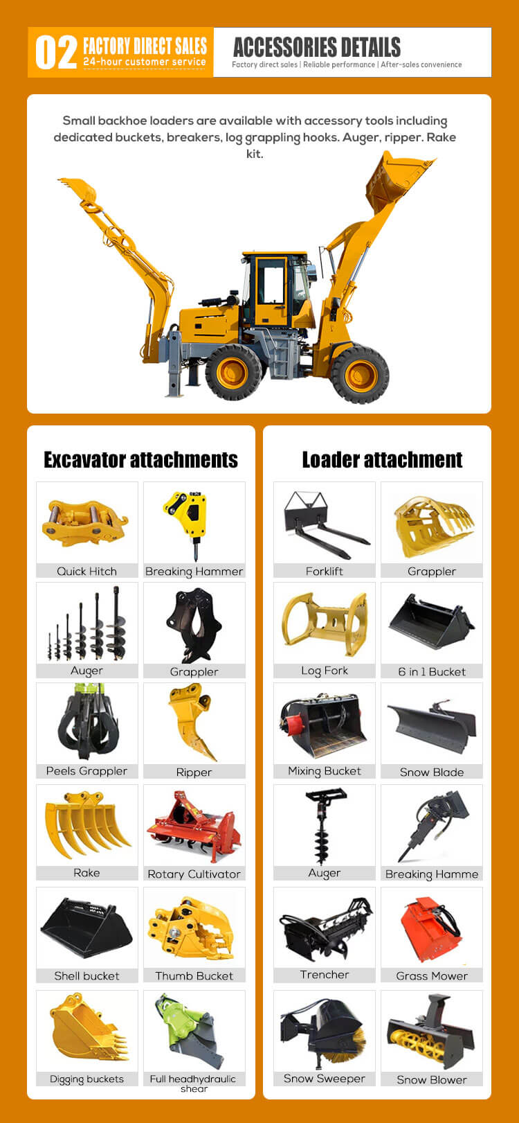 Construction Machinery Backhoe Loader Tractor HQ-WZ-20-28 with 500 mm Min. Turning Radius