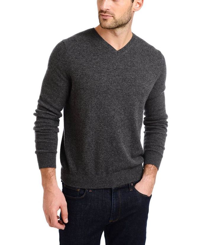 Plain Type Men'S Knit Cashmere Sweater / Knit Pullover Sweater OEM 12GG Gauge