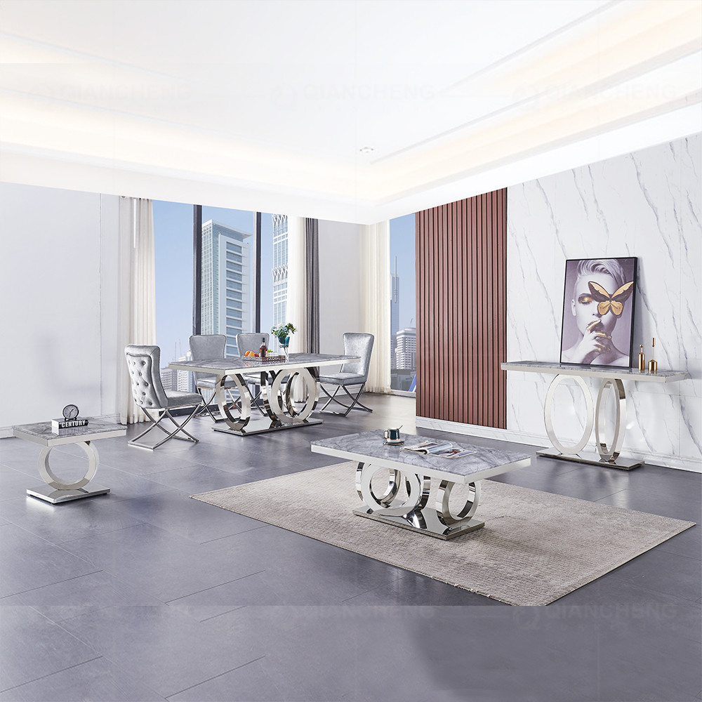 20 - 40mm Marble Stone Gold Stainless Steel Furniture 10 Seater Dining Table Sets